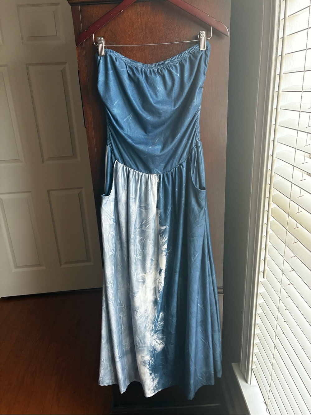 BLUVintage Blue Strapless Maxi Dress Colorblock Pocket Dress Size Large - Picture 3 of 8